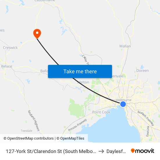 127-York St/Clarendon St (South Melbourne) to Daylesford map