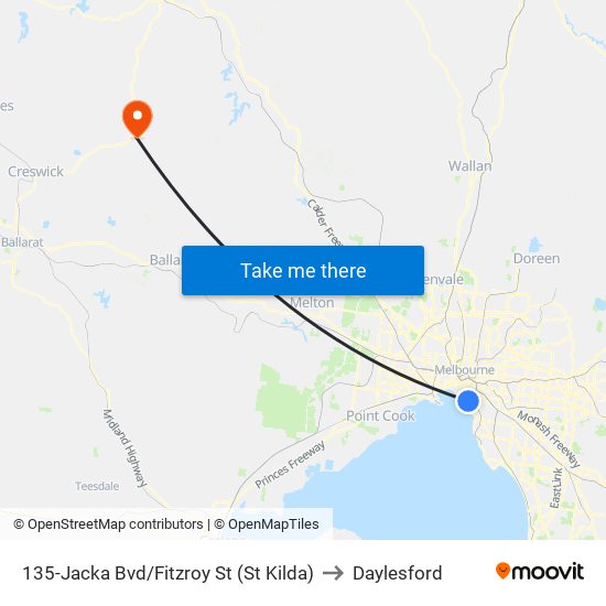 135-Jacka Bvd/Fitzroy St (St Kilda) to Daylesford map