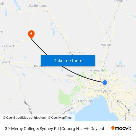 39-Mercy College/Sydney Rd (Coburg North) to Daylesford map