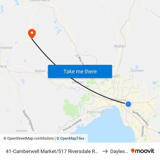 41-Camberwell Market/517 Riversdale Rd (Camberwell) to Daylesford map