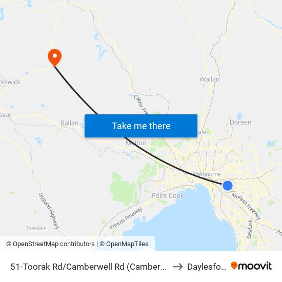 51-Toorak Rd/Camberwell Rd (Camberwell) to Daylesford map