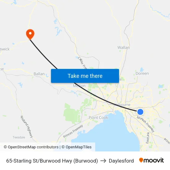 Starling St/Burwood Hwy #65 to Daylesford map
