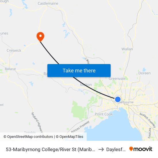 53-Maribyrnong College/River St (Maribyrnong) to Daylesford map