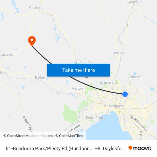 61-Bundoora Park/Plenty Rd (Bundoora) to Daylesford map