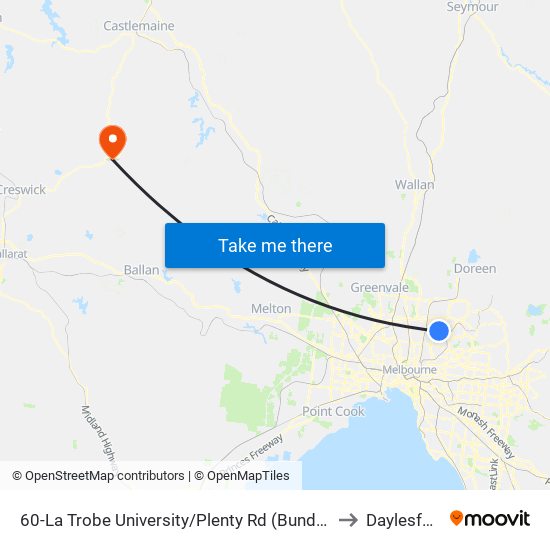 60-La Trobe University/Plenty Rd (Bundoora) to Daylesford map