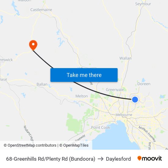 68-Greenhills Rd/Plenty Rd (Bundoora) to Daylesford map