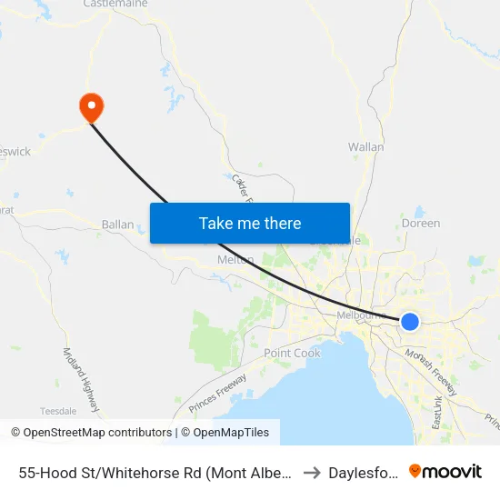 Hood St/Whitehorse Rd #55 to Daylesford map