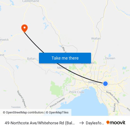 49-Northcote Ave/Whitehorse Rd (Balwyn) to Daylesford map