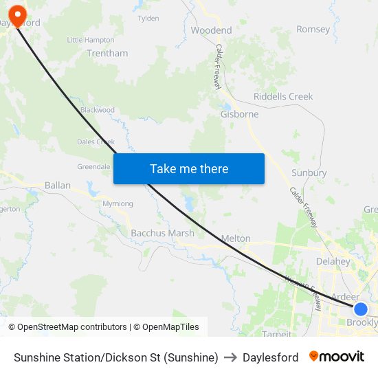 Sunshine Station/Dickson St (Sunshine) to Daylesford map