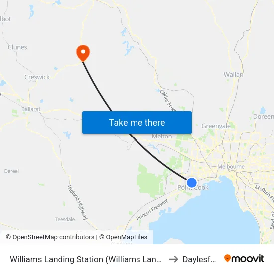 Williams Landing Station to Daylesford map