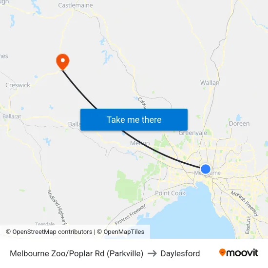 Melbourne Zoo/Poplar Rd to Daylesford map