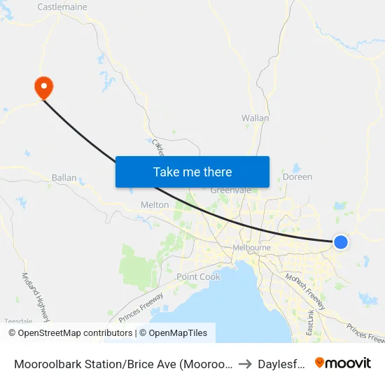Mooroolbark Station/Brice Ave to Daylesford map