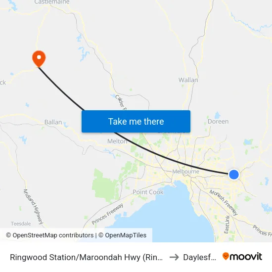Ringwood Station/Maroondah Hwy to Daylesford map