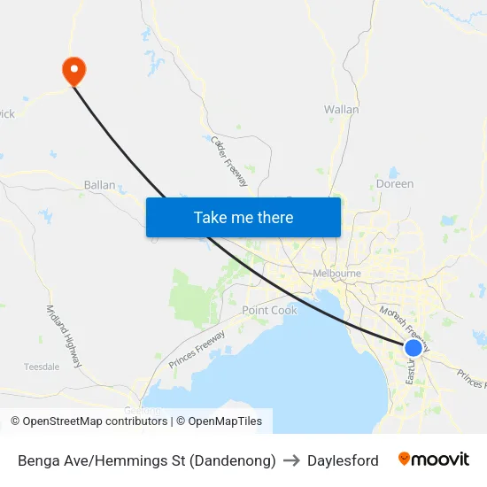 Benga Ave/Hemmings St to Daylesford map