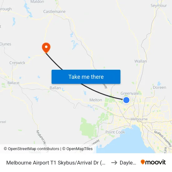 Melbourne Airport T1 Skybus/Arrival Dr to Daylesford map