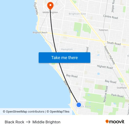 Black Rock to Middle Brighton map