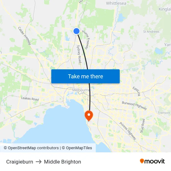 Craigieburn to Middle Brighton map