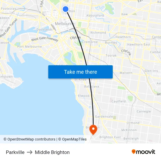 Parkville to Middle Brighton map
