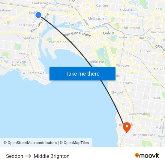 Seddon to Middle Brighton map