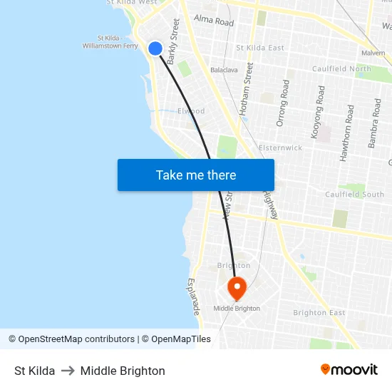 St Kilda to Middle Brighton map
