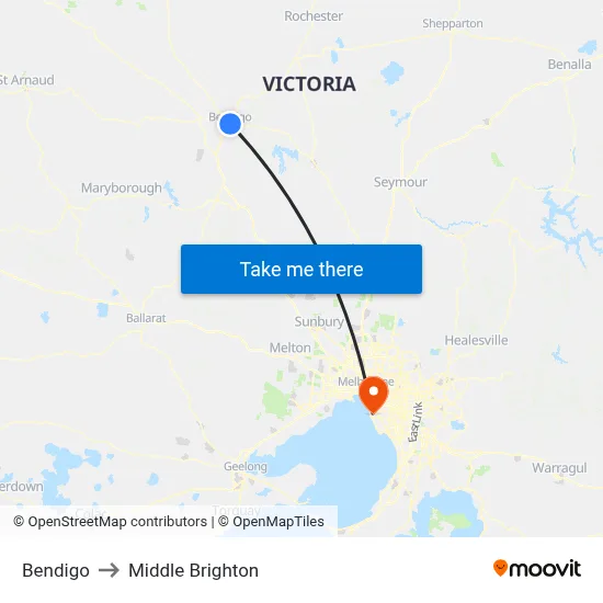 Bendigo to Middle Brighton map
