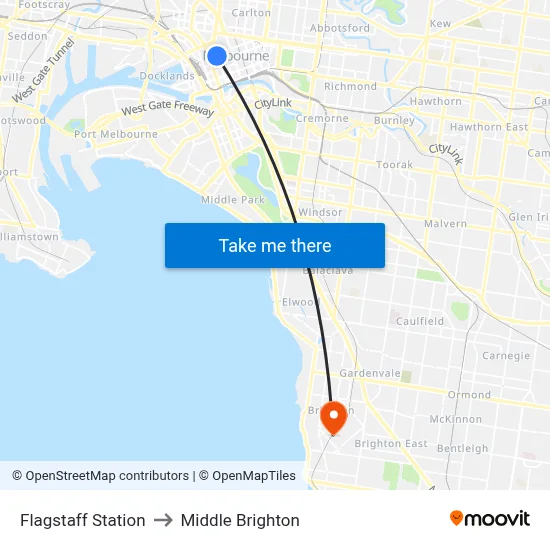 Flagstaff Station to Middle Brighton map