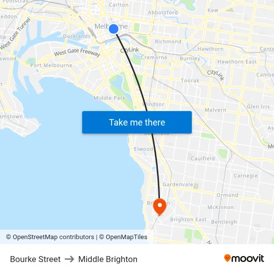 Bourke Street to Middle Brighton map