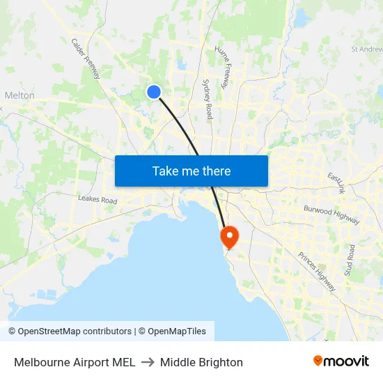 Melbourne Airport MEL to Middle Brighton map
