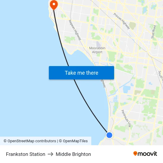 Frankston Station to Middle Brighton map