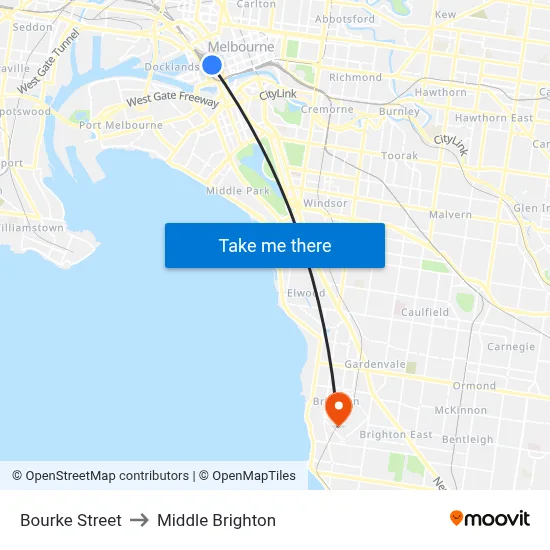 Bourke Street to Middle Brighton map