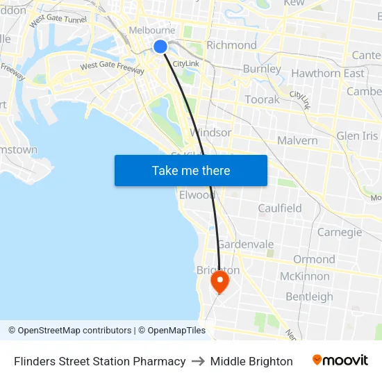 Flinders Street Station Pharmacy to Middle Brighton map
