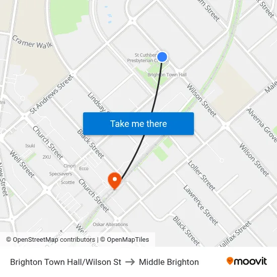 Brighton Town Hall/Wilson St to Middle Brighton map