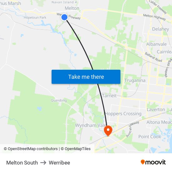 Melton South to Werribee map