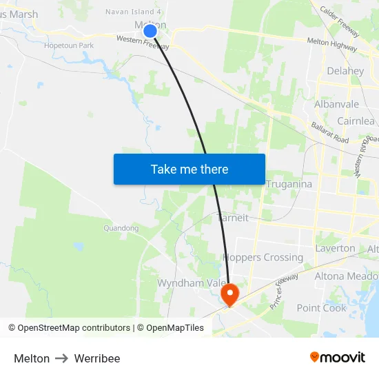Melton to Werribee map