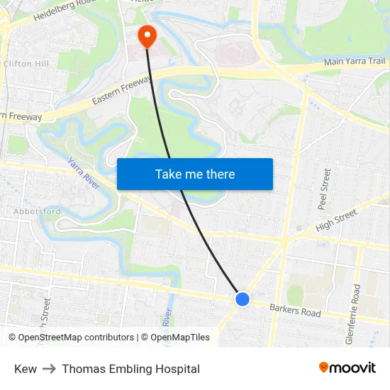 Kew to Thomas Embling Hospital map
