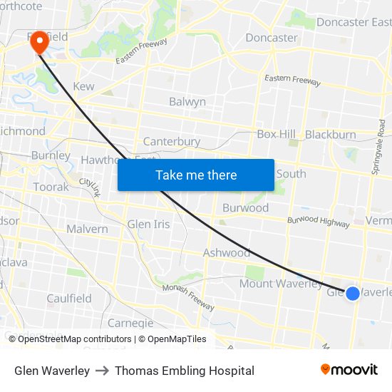 Glen Waverley to Thomas Embling Hospital map