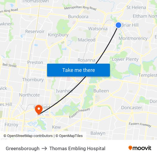 Greensborough to Thomas Embling Hospital map