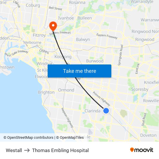 Westall to Thomas Embling Hospital map