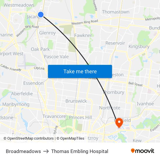 Broadmeadows to Thomas Embling Hospital map