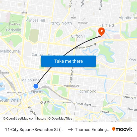 11-City Square/Swanston St (Melbourne City) to Thomas Embling Hospital map