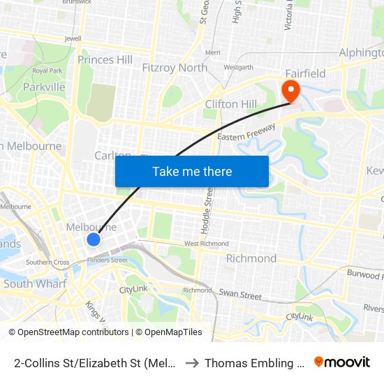 2-Collins St/Elizabeth St (Melbourne City) to Thomas Embling Hospital map