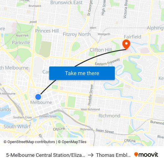 5-Melbourne Central Station/Elizabeth St (Melbourne City) to Thomas Embling Hospital map