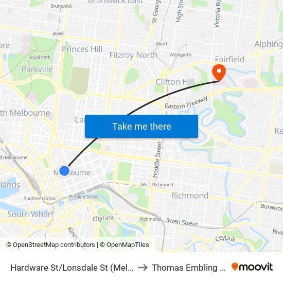 Hardware St/Lonsdale St (Melbourne City) to Thomas Embling Hospital map