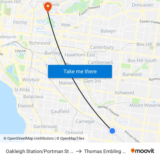 Oakleigh Station/Portman St (Oakleigh) to Thomas Embling Hospital map