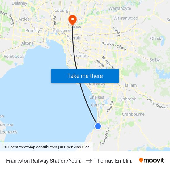 Frankston Railway Station/Young St (Frankston) to Thomas Embling Hospital map