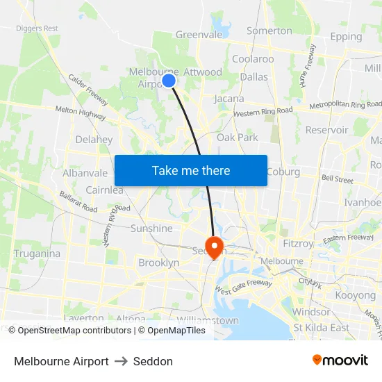 Melbourne Airport to Seddon map