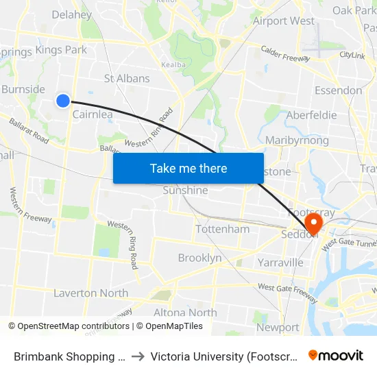 Brimbank Shopping Centre/Neale Rd to Victoria University (Footscray Nicholson Campus) map