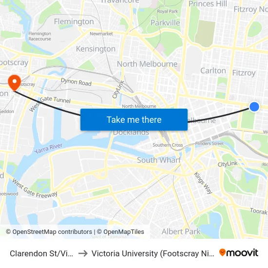 Clarendon St/Victoria Pde to Victoria University (Footscray Nicholson Campus) map