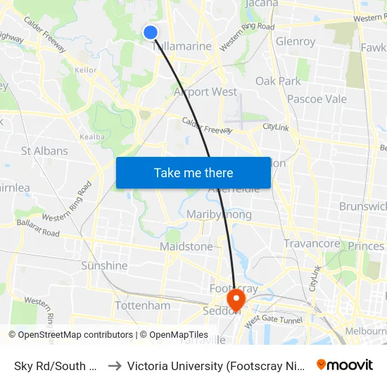 Sky Rd/South Centre Rd to Victoria University (Footscray Nicholson Campus) map