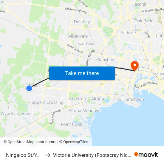 Ningaloo St/Yanga Ave to Victoria University (Footscray Nicholson Campus) map